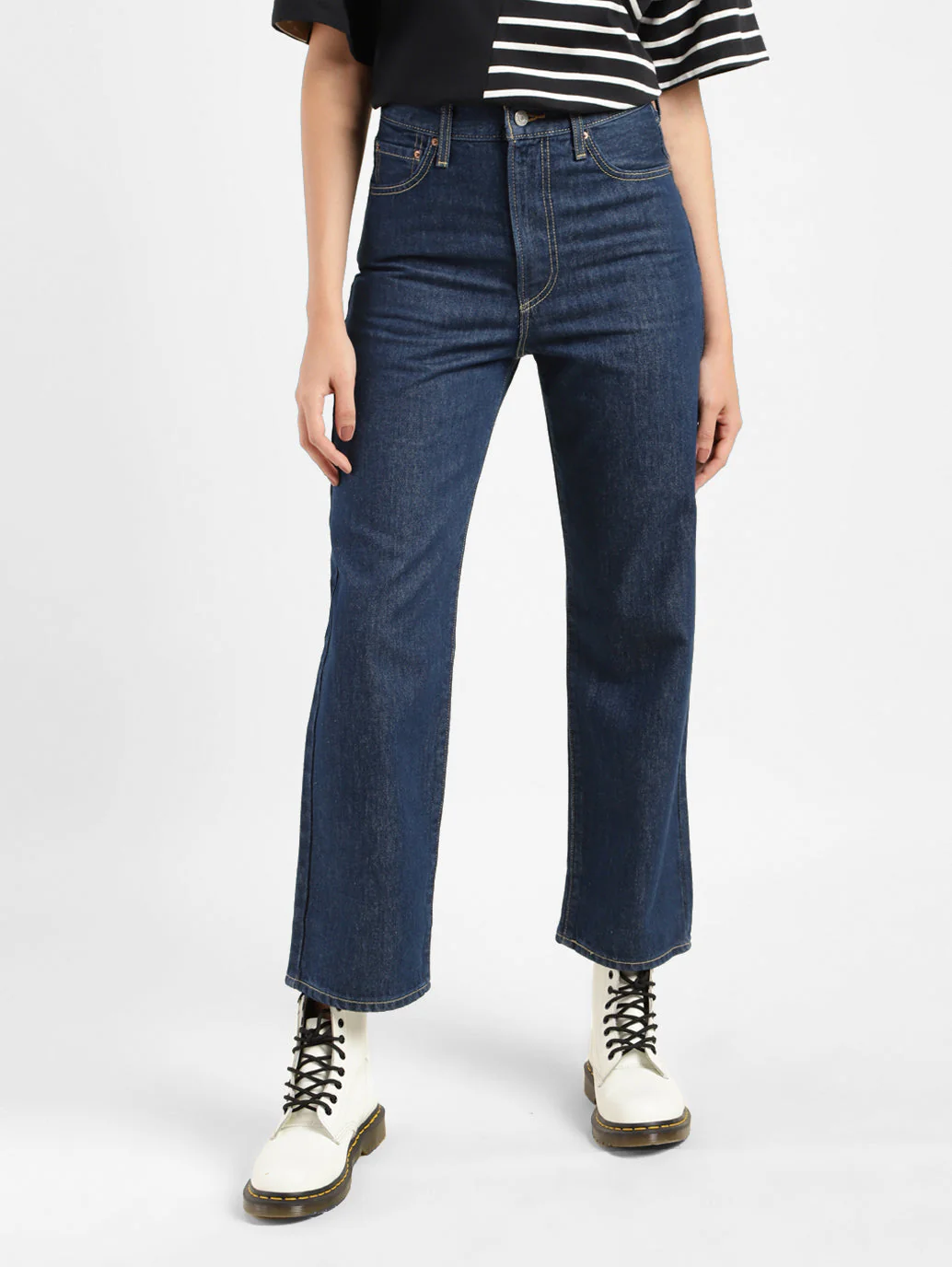 Women's Navy Blue Ribcage Straight Ankle Fit Mid Rise Jeans