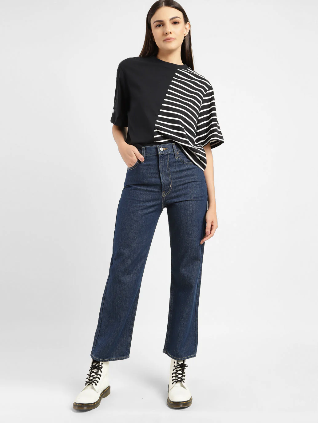 Women's Navy Blue Ribcage Straight Ankle Fit Mid Rise Jeans - Image 2