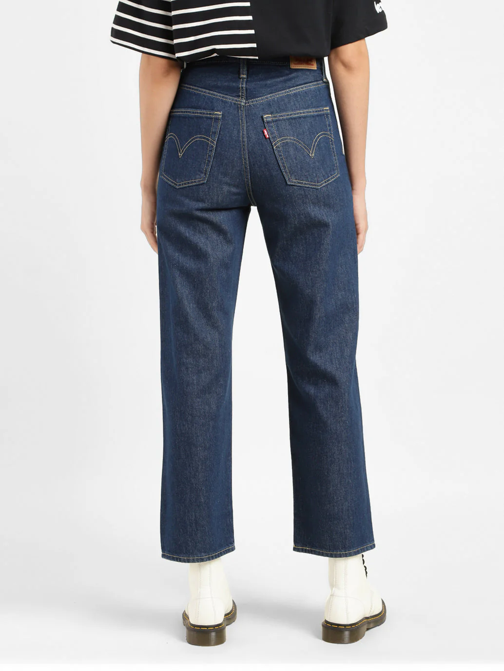 Women's Navy Blue Ribcage Straight Ankle Fit Mid Rise Jeans - Image 3