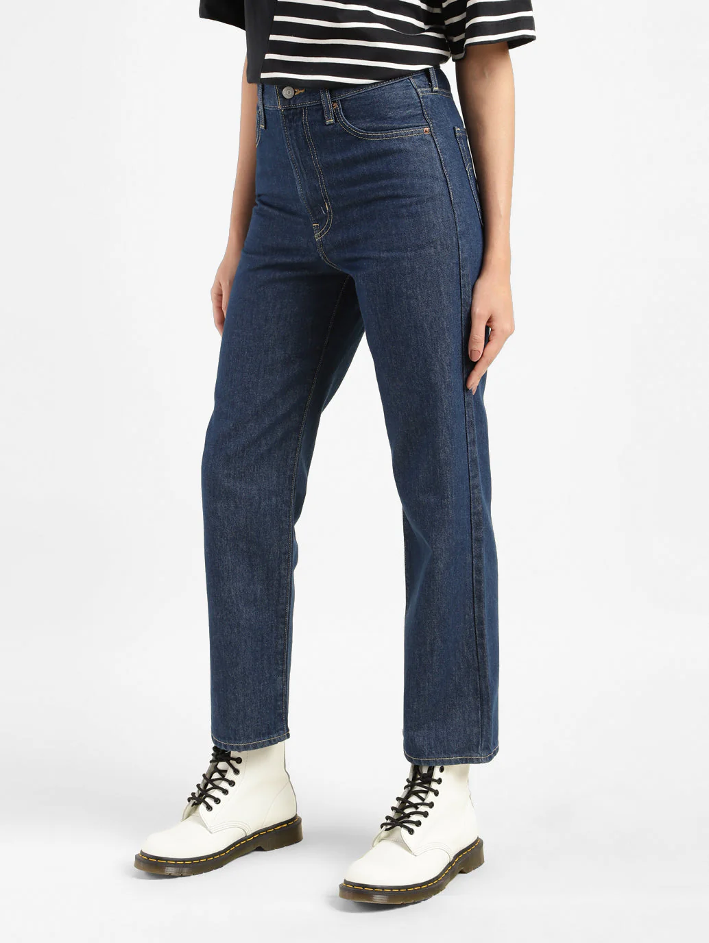 Women's Navy Blue Ribcage Straight Ankle Fit Mid Rise Jeans - Image 4
