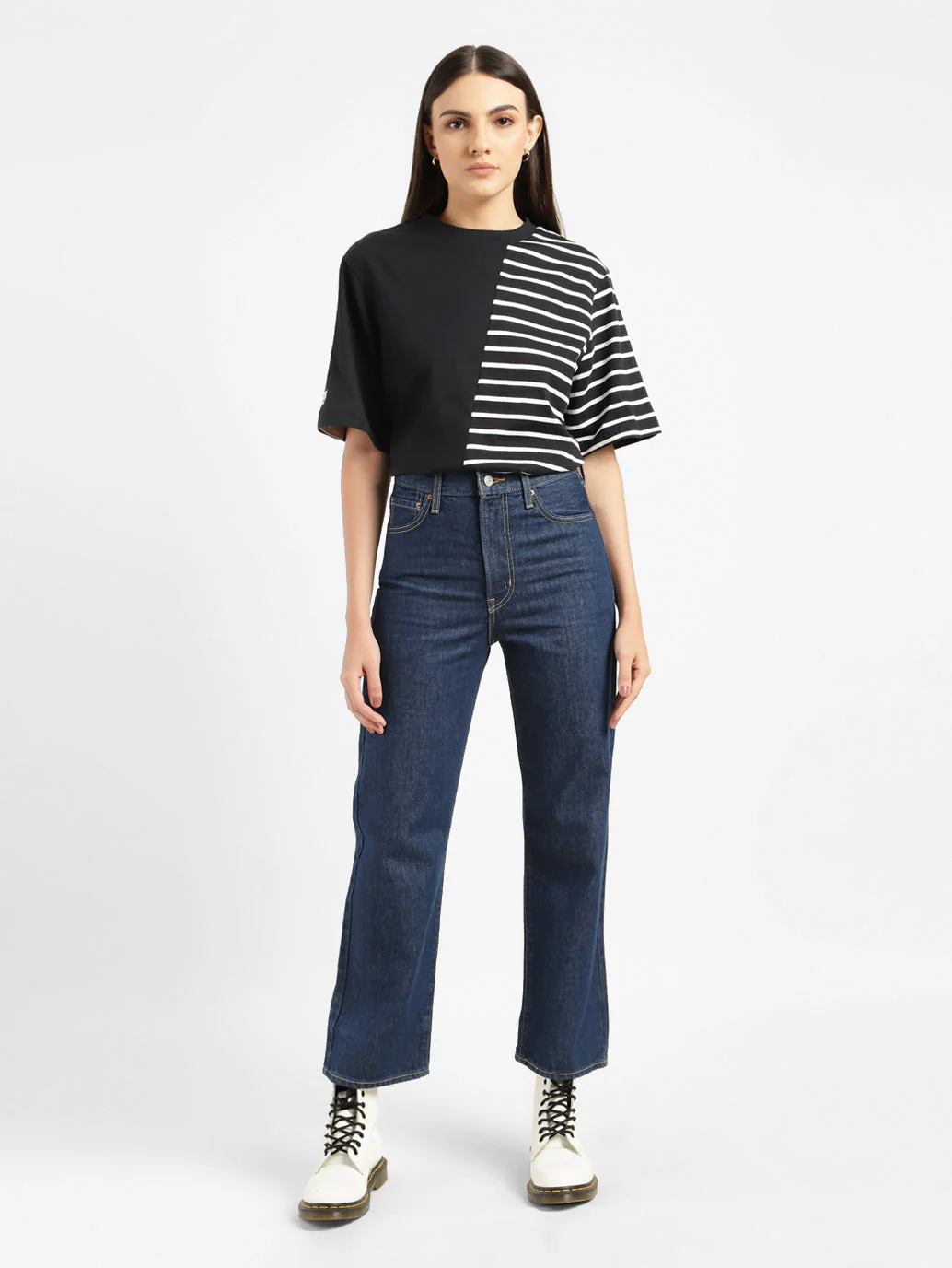 Women's Navy Blue Ribcage Straight Ankle Fit Mid Rise Jeans - Image 7