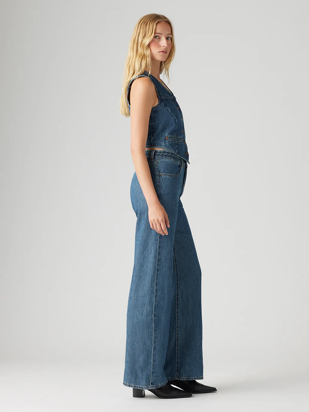 Women's Blue Ribcage Bell Bottom Wide Leg Fit High Rise Jeans - Image 3