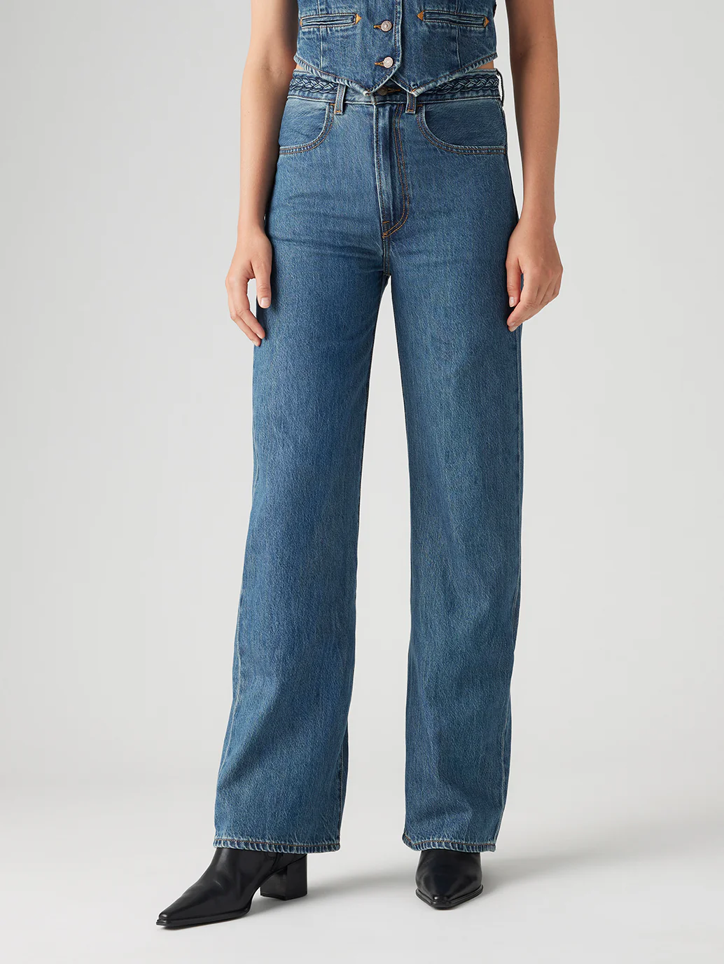 Women's Blue Ribcage Bell Bottom Wide Leg Fit High Rise Jeans - Image 5