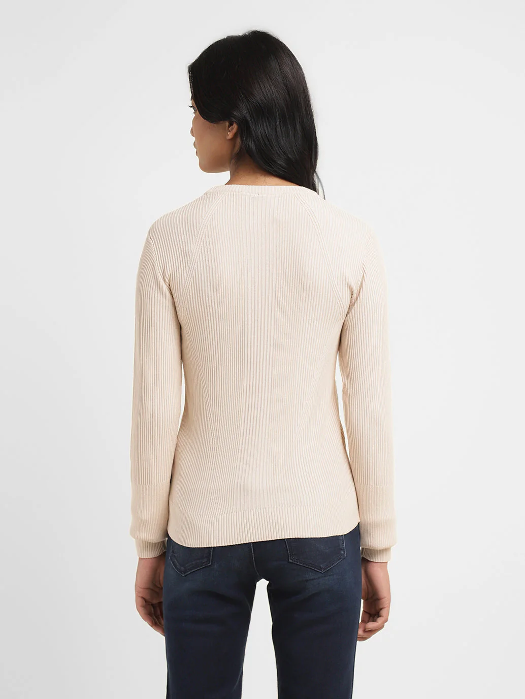 Women's Self Design Beige Crew Neck Sweater - Image 3