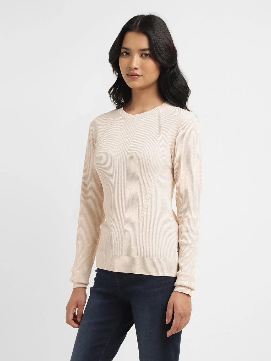 Women's Self Design Beige Crew Neck Sweater - Image 4