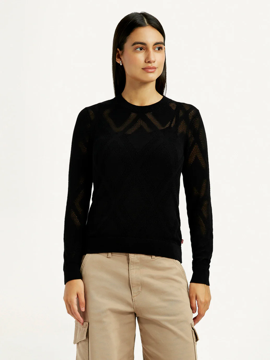 Women's Self Design Black Round Neck Sweater - Image 5