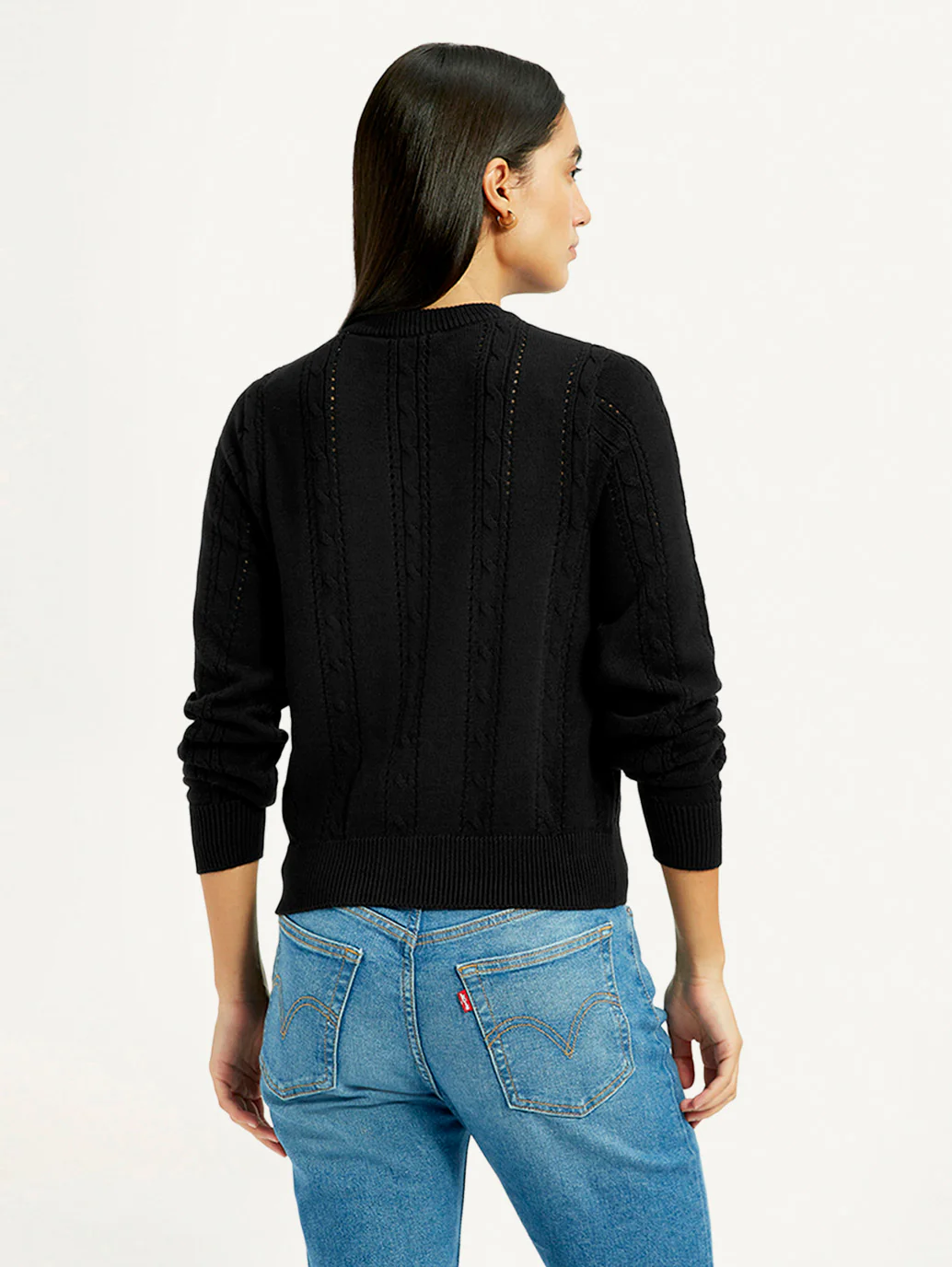 Women's Self Design Black Round Neck Sweater - Image 4