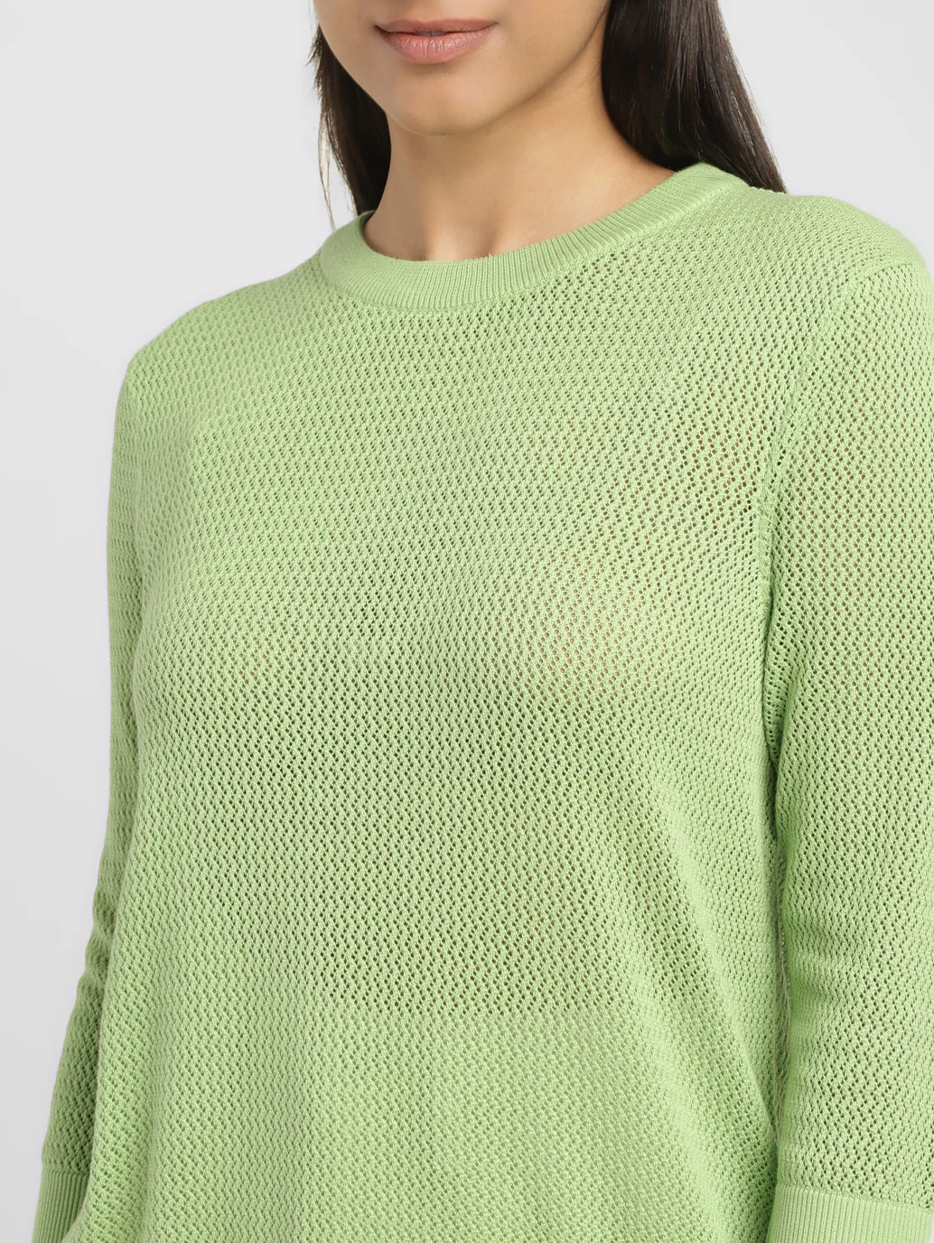 Women's Self Design Green Crew Neck Sweater - Image 4