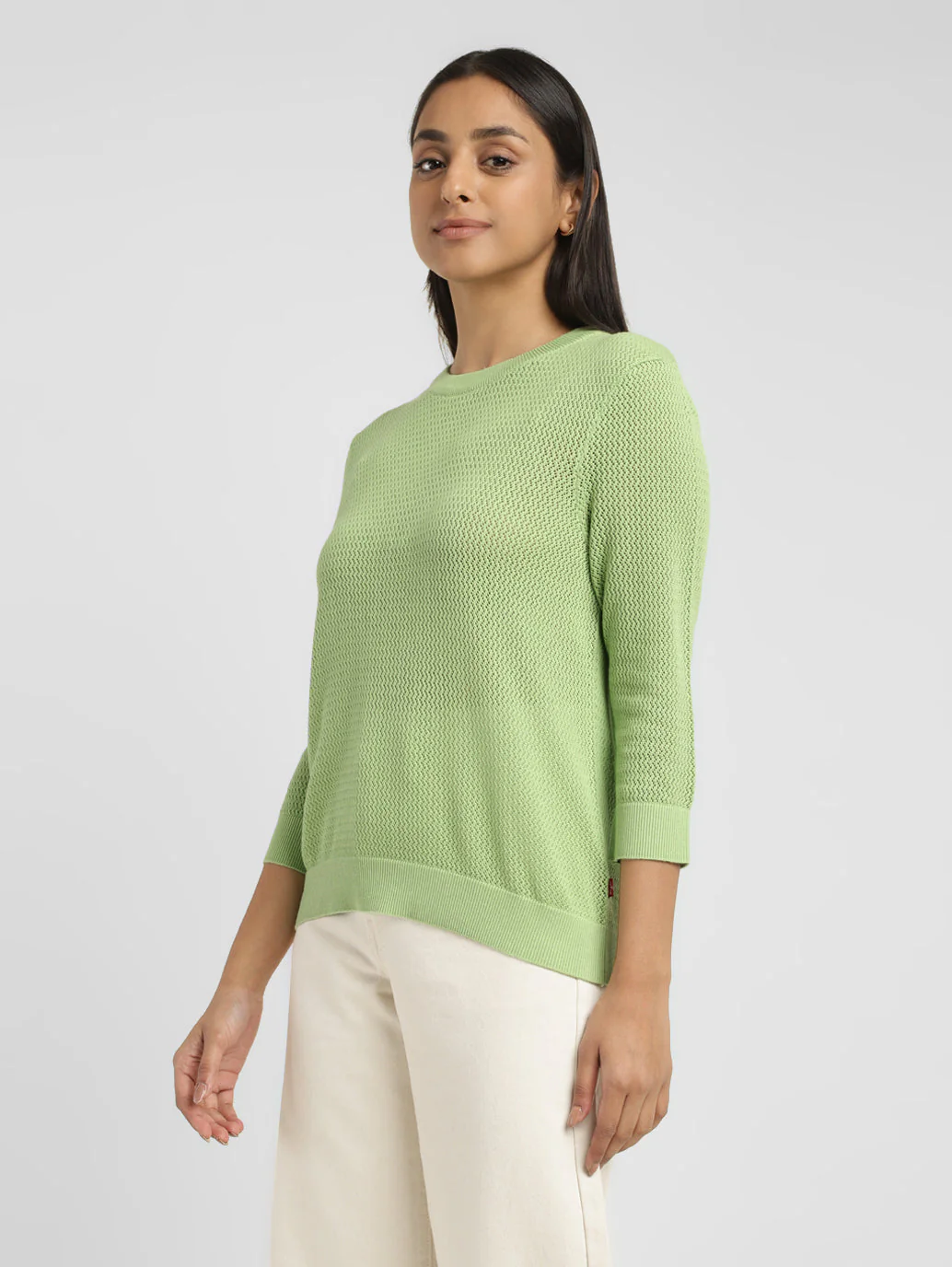 Women's Self Design Green Crew Neck Sweater - Image 5