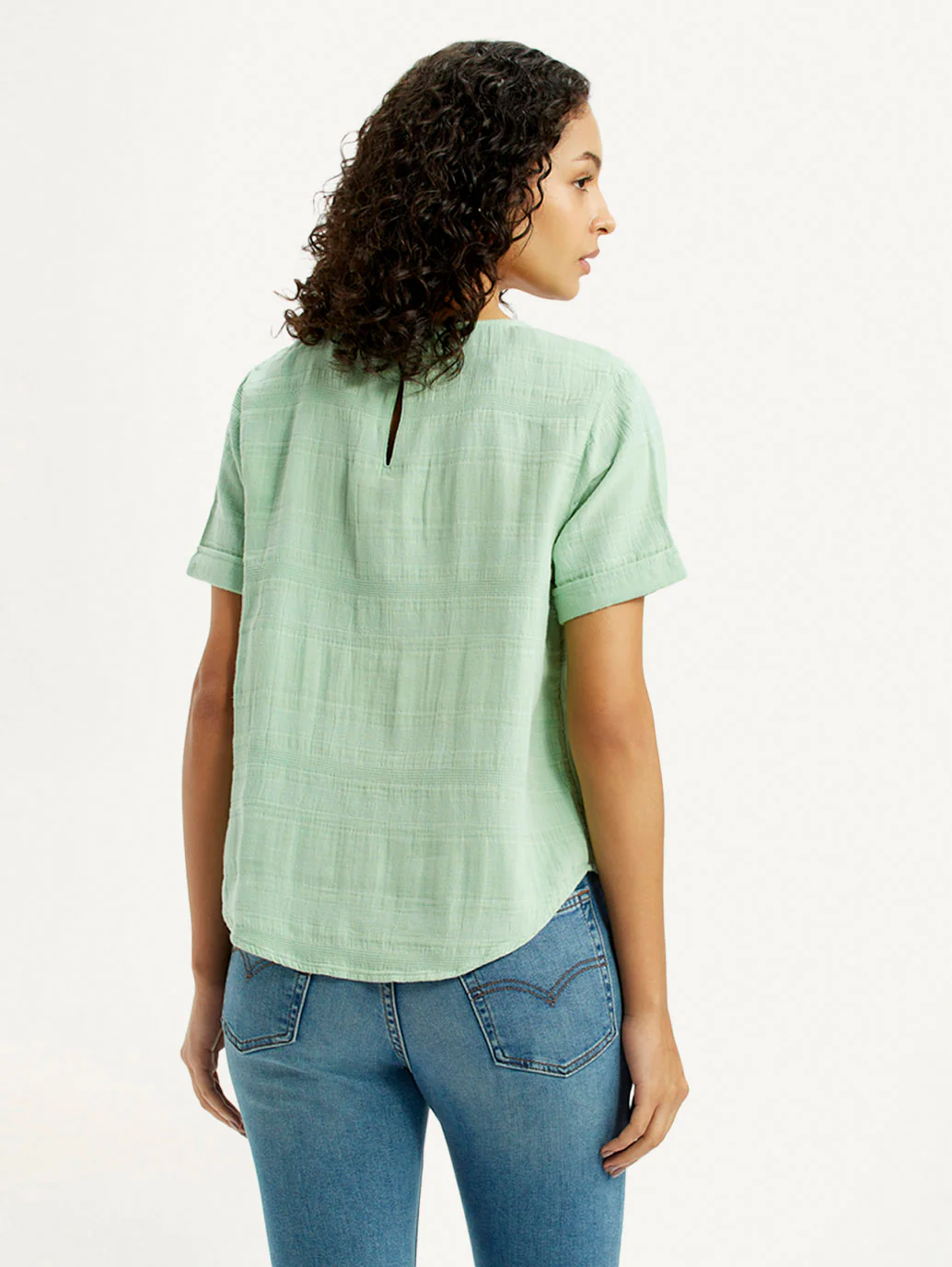 Women's Self Design Light Green Round Neck Top - Image 3