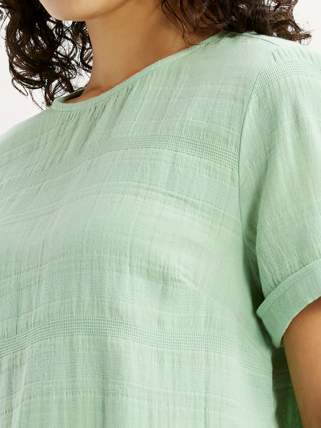Women's Self Design Light Green Round Neck Top - Image 4