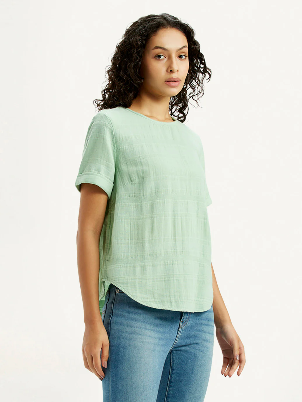 Women's Self Design Light Green Round Neck Top - Image 5