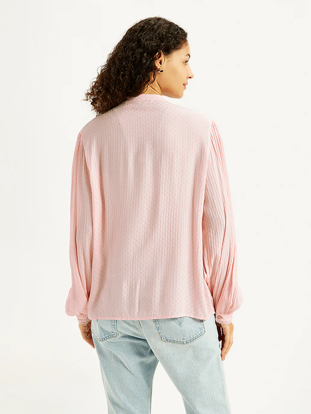 Women's Self Design Light-Pink Band Neck Top - Image 5