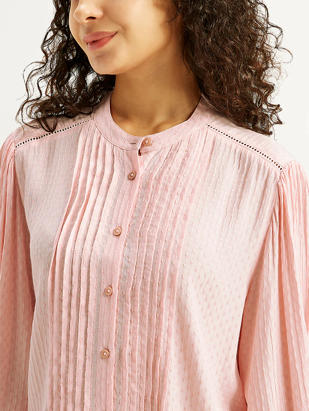 Women's Self Design Light-Pink Band Neck Top - Image 6