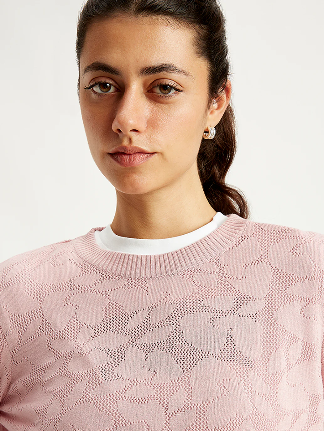 Women's Self Design Light Pink Crew Neck Sweater - Image 6