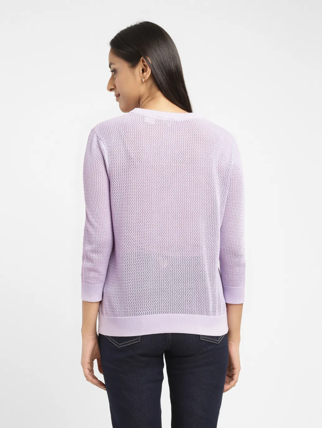 Women's Self Design Lilac Crew Neck Sweater - Image 3