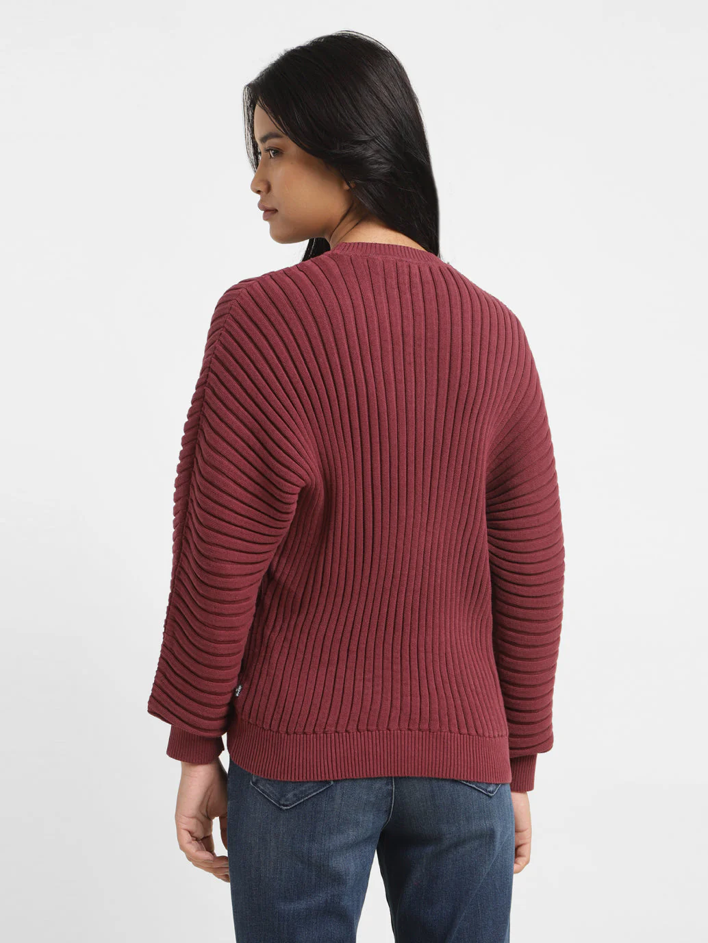 Women's Self Design Maroon Crew Neck Sweater - Image 3