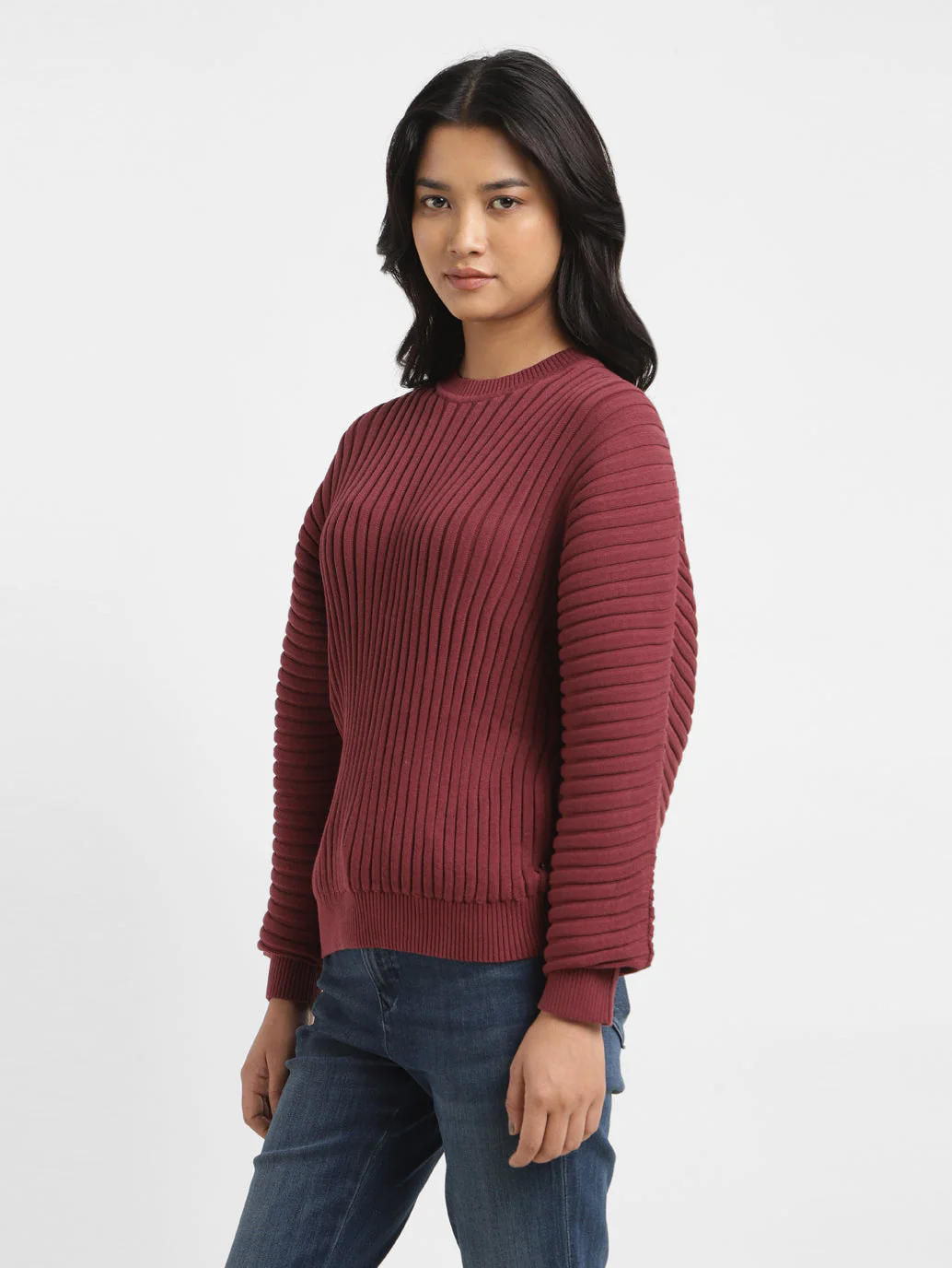 Women's Self Design Maroon Crew Neck Sweater - Image 4