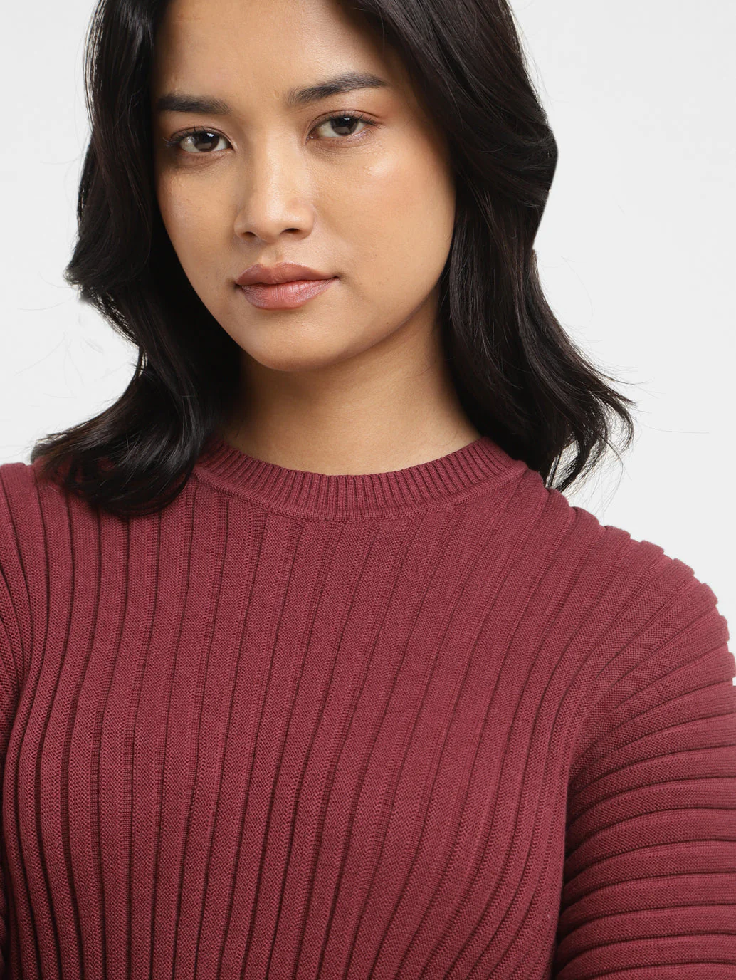 Women's Self Design Maroon Crew Neck Sweater - Image 5