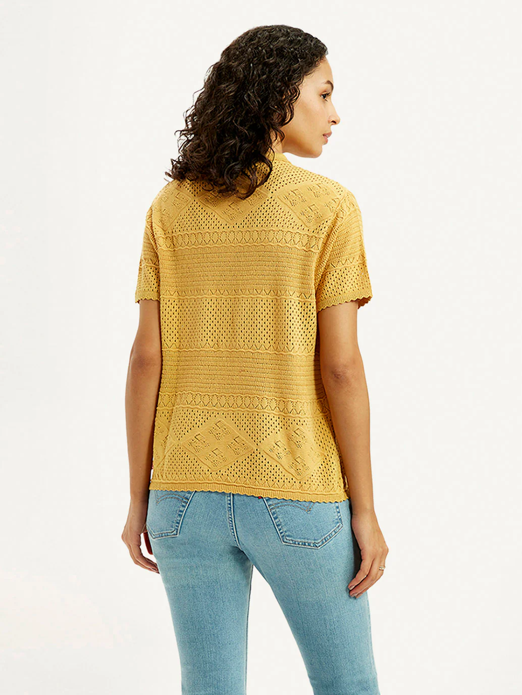 Women's Self Design Yellow Spread Collar Shirt - Image 3