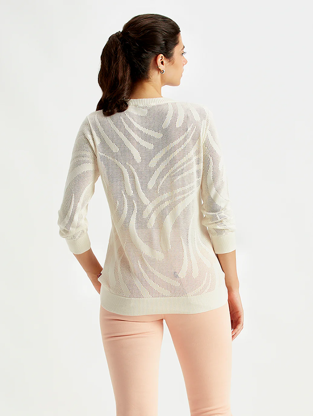 Women's Self Design Off-White Crew Neck Sweater - Image 5