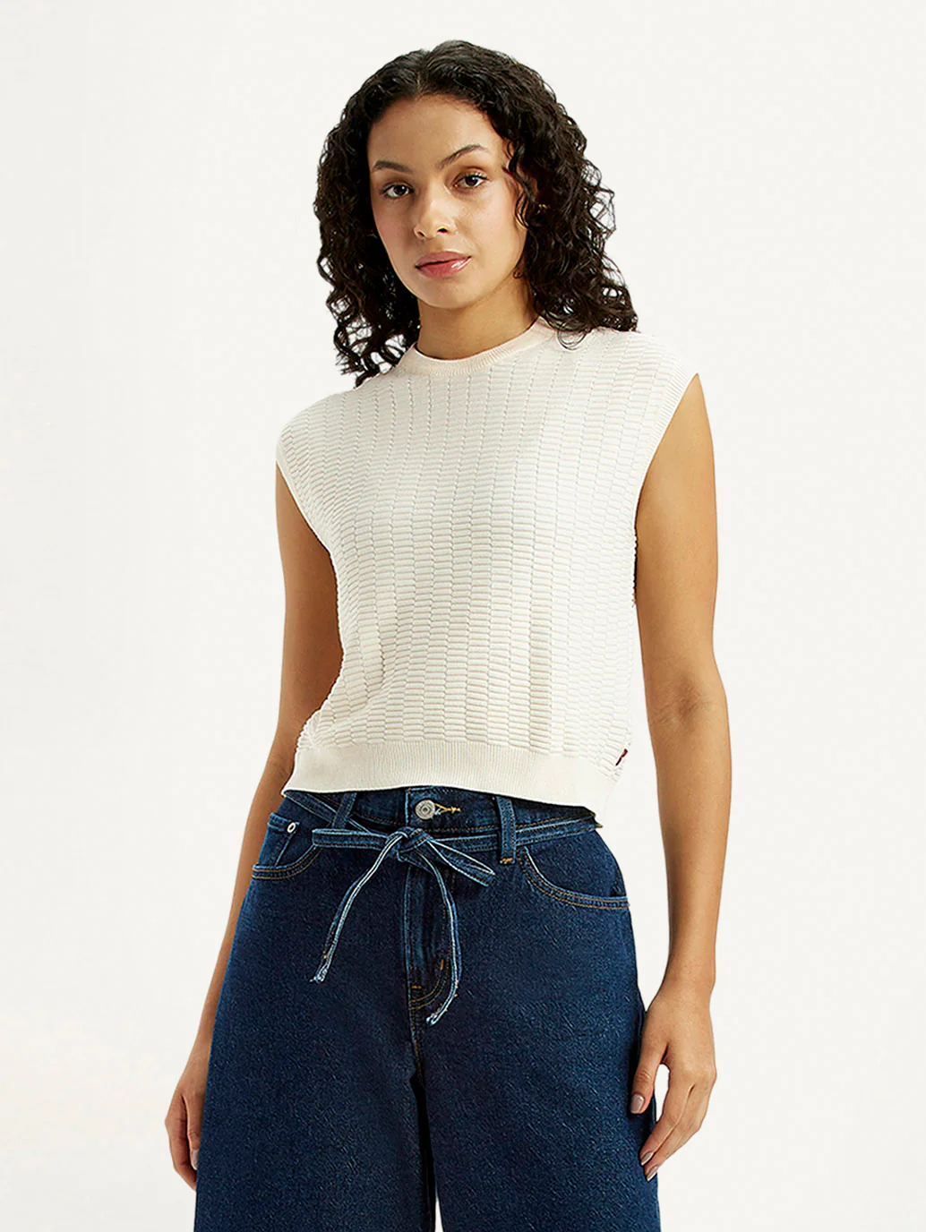 Women's Self Design Off White Crew Neck Top - Image 5