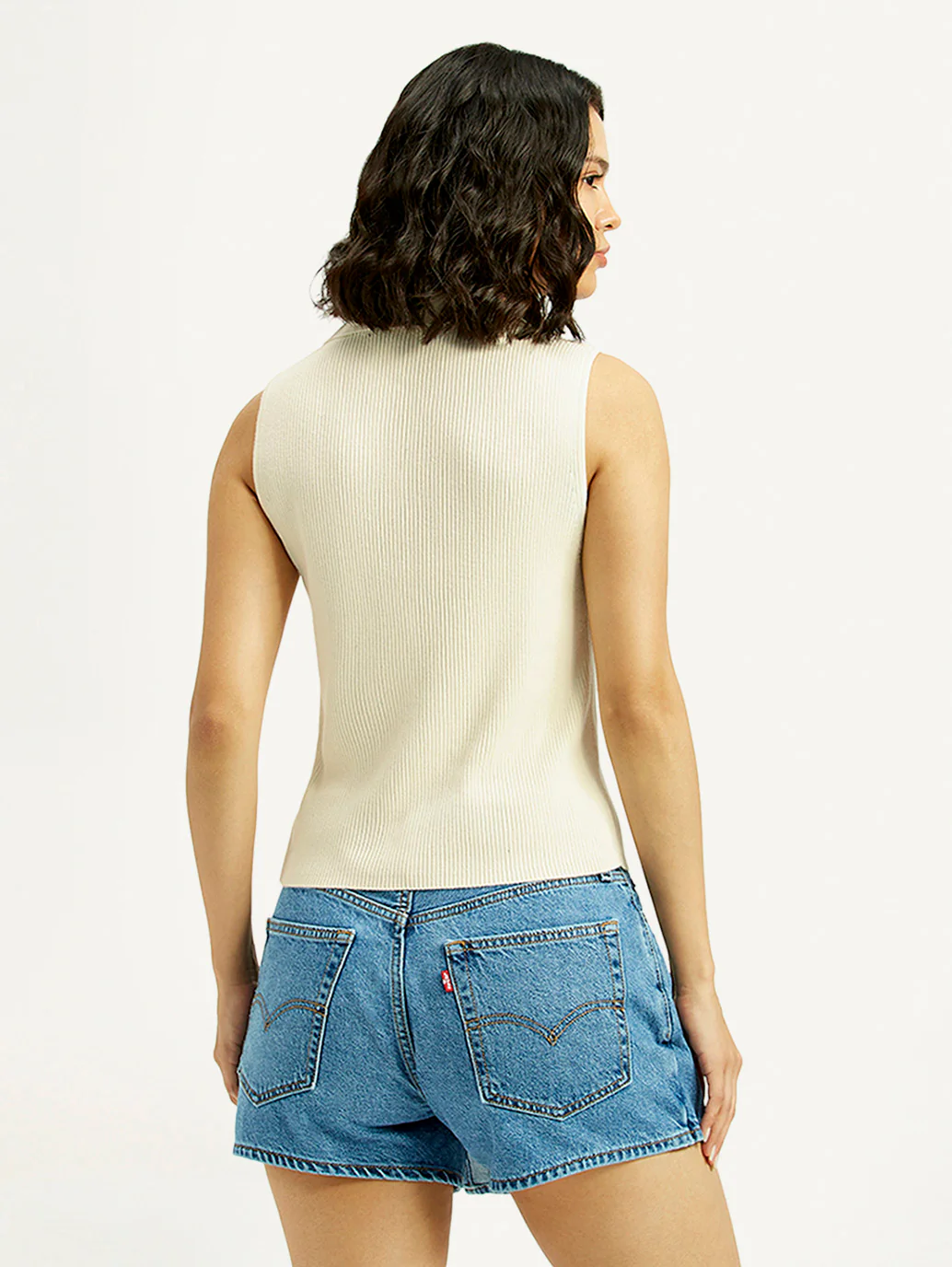 Women's Self Design Off White Polo Collar Top - Image 2