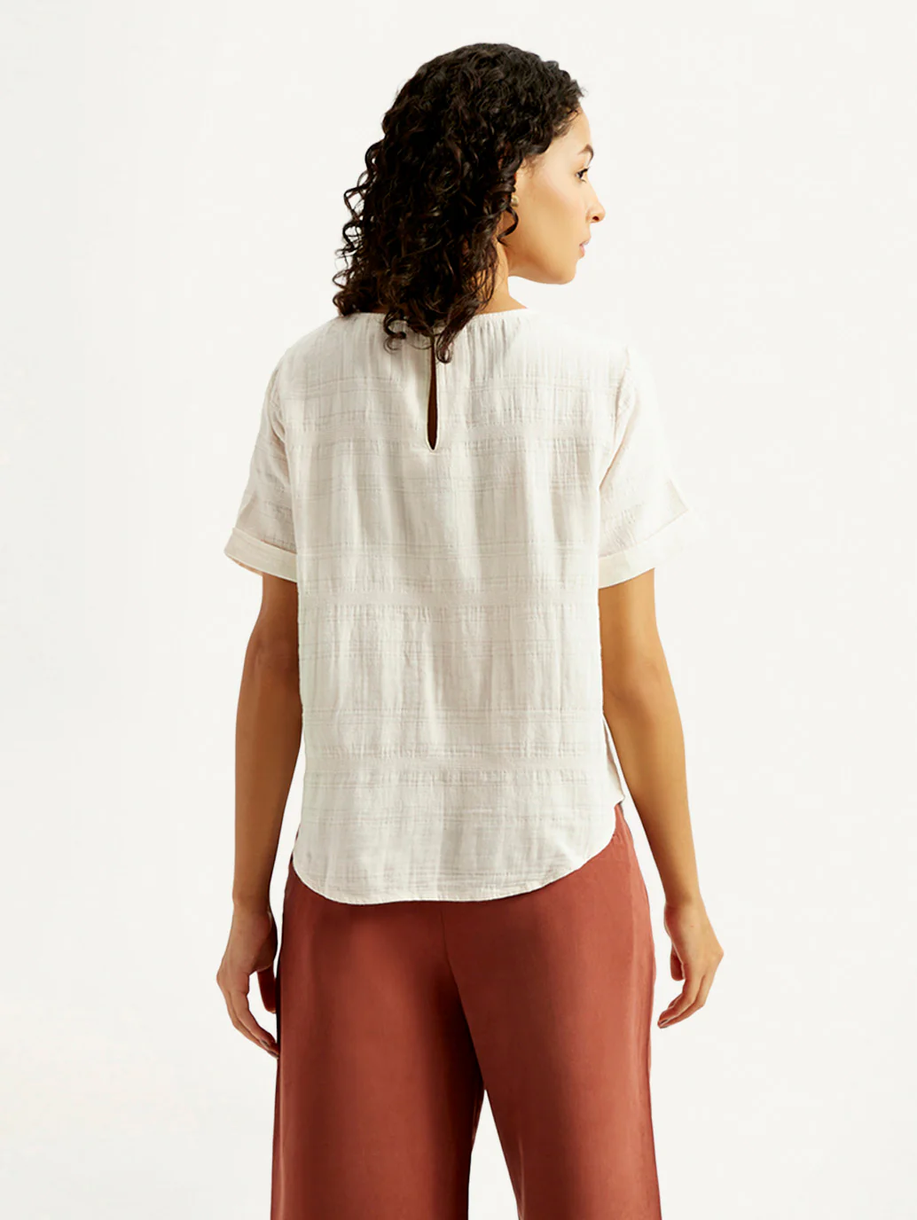 Women's Self Design Off White Round Neck Top - Image 2