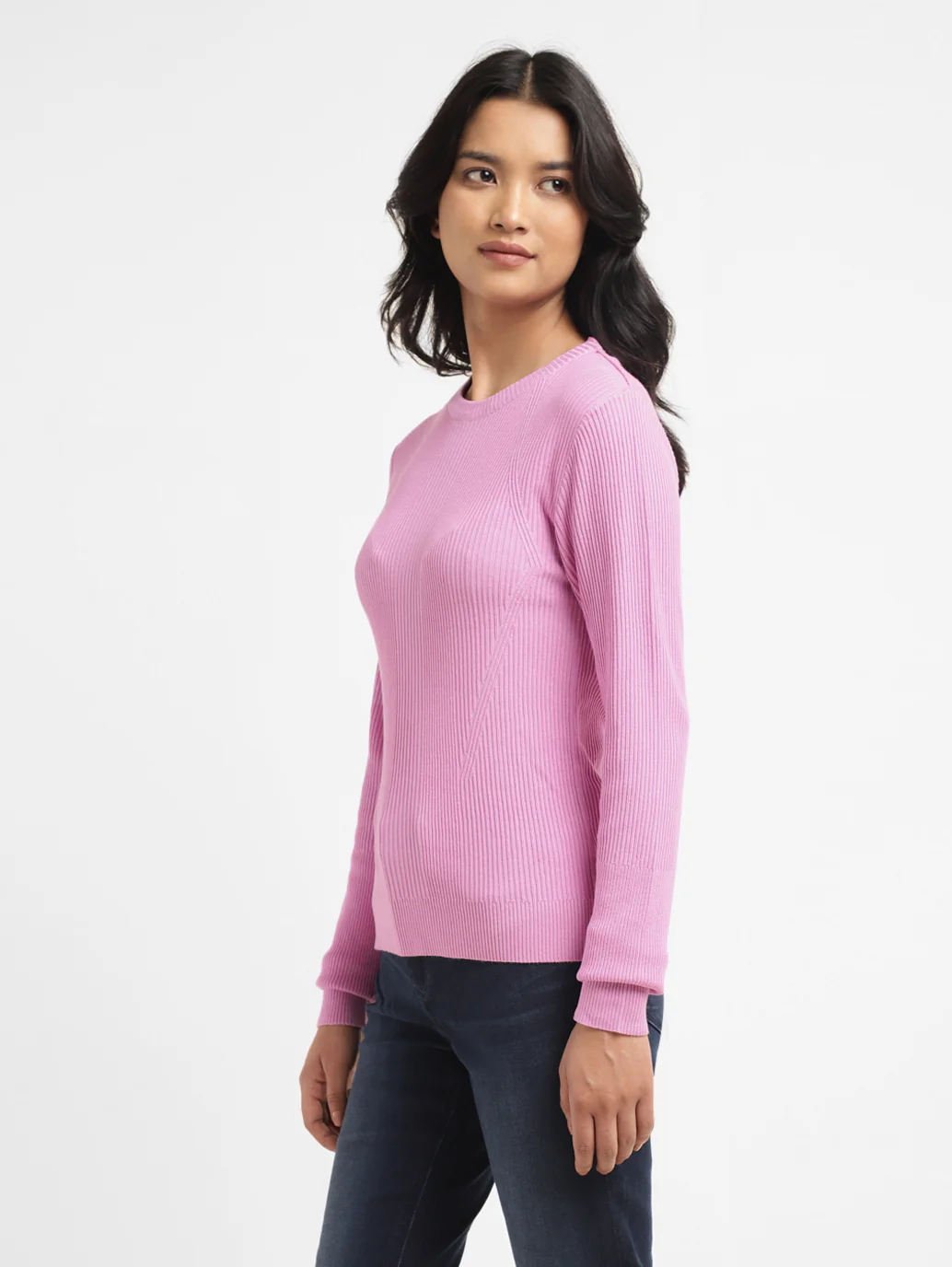 Women's Self Design Pink Crew Neck Sweater - Image 4