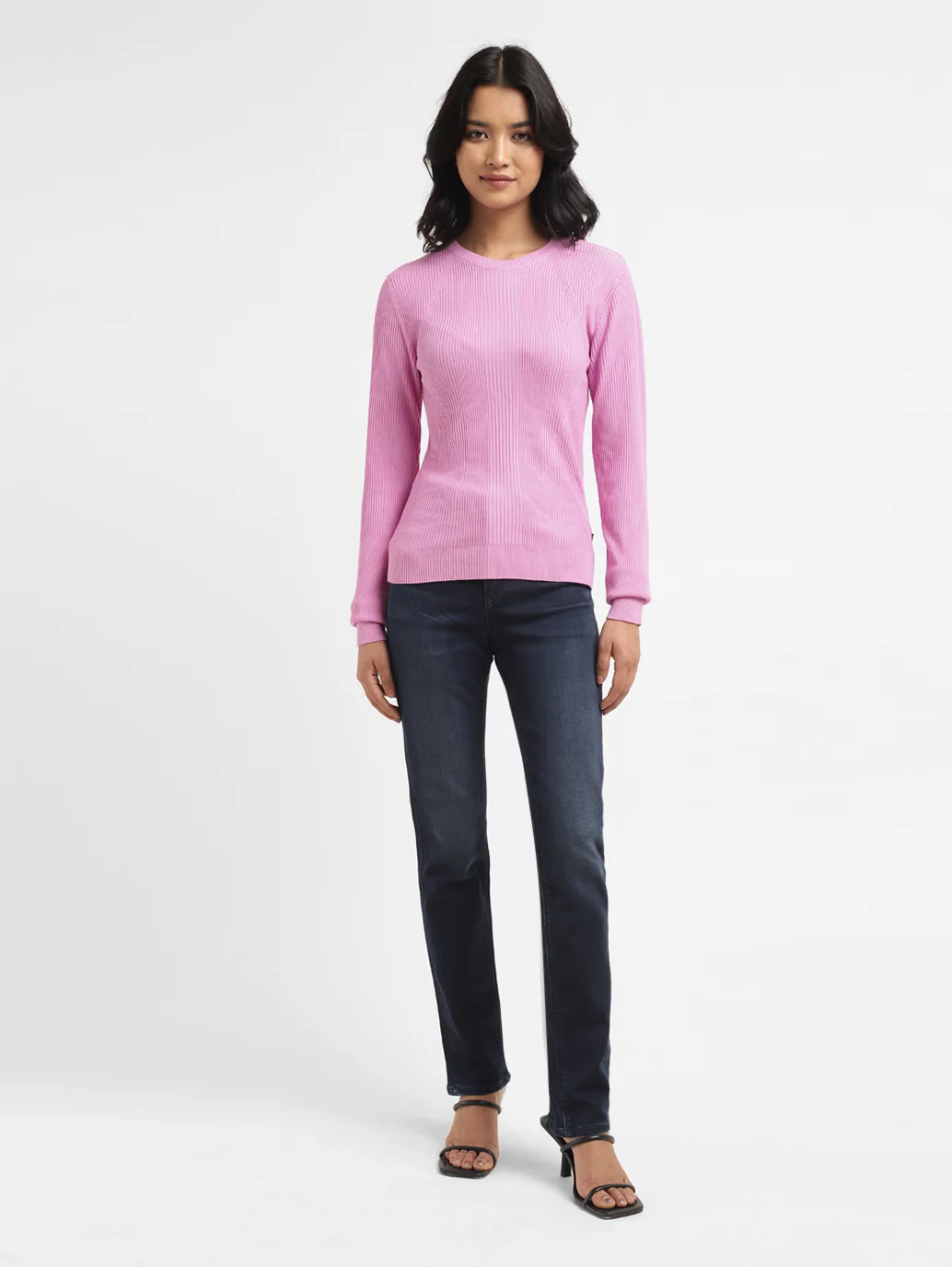 Women's Self Design Pink Crew Neck Sweater - Image 7