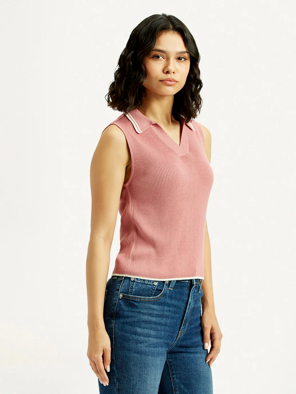 Women's Self Design Pink Polo Collar Top - Image 5