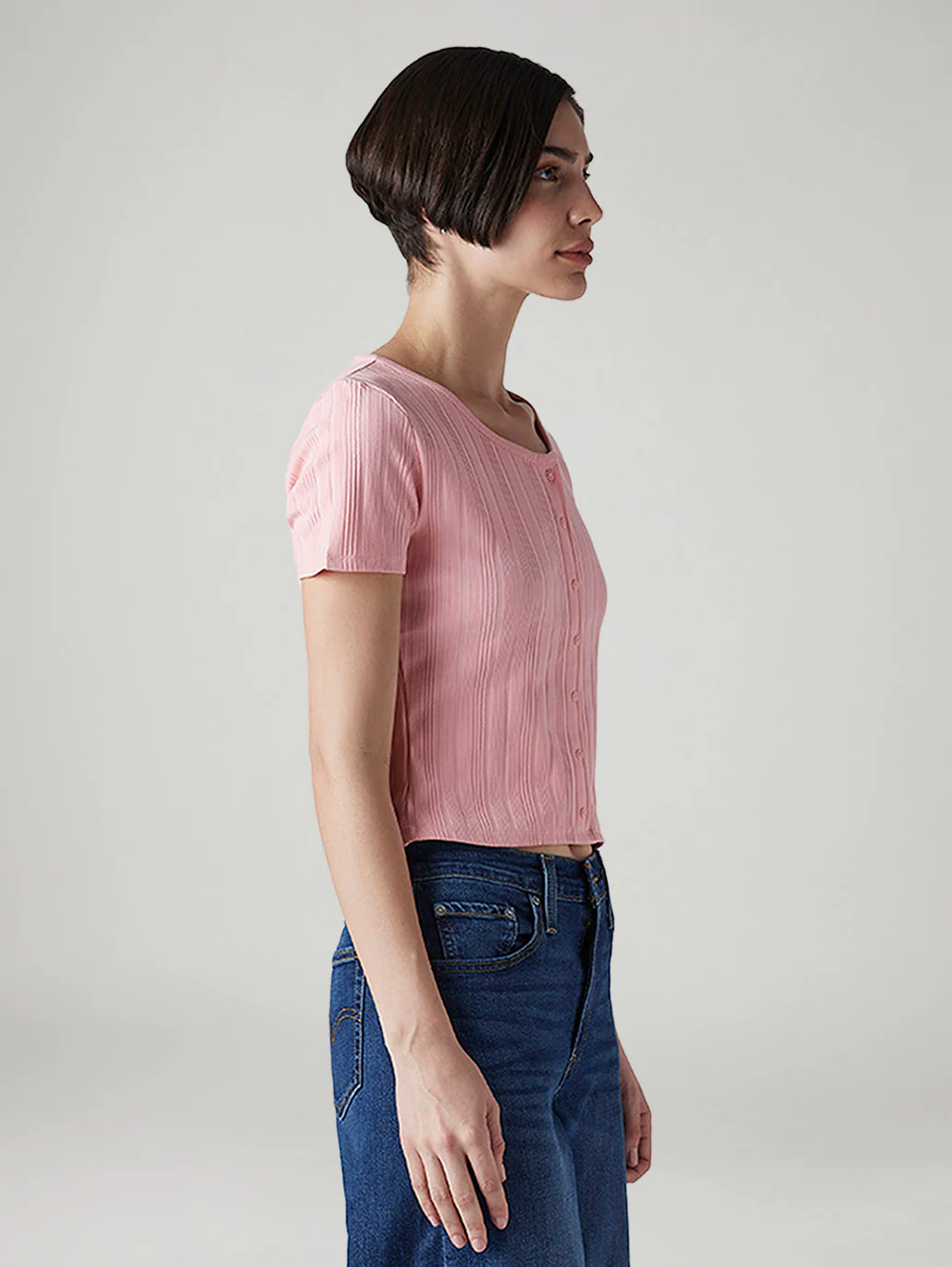 Women's Self Design Pink Round Neck Top - Image 5