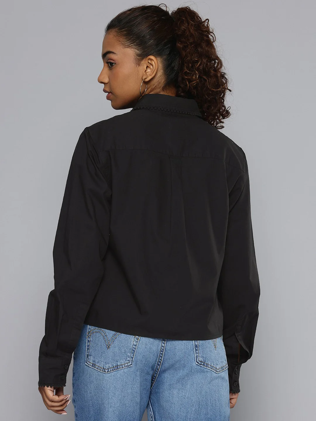 Women's Self Design Spread Collar Relaxed Fit Shirt - Image 3