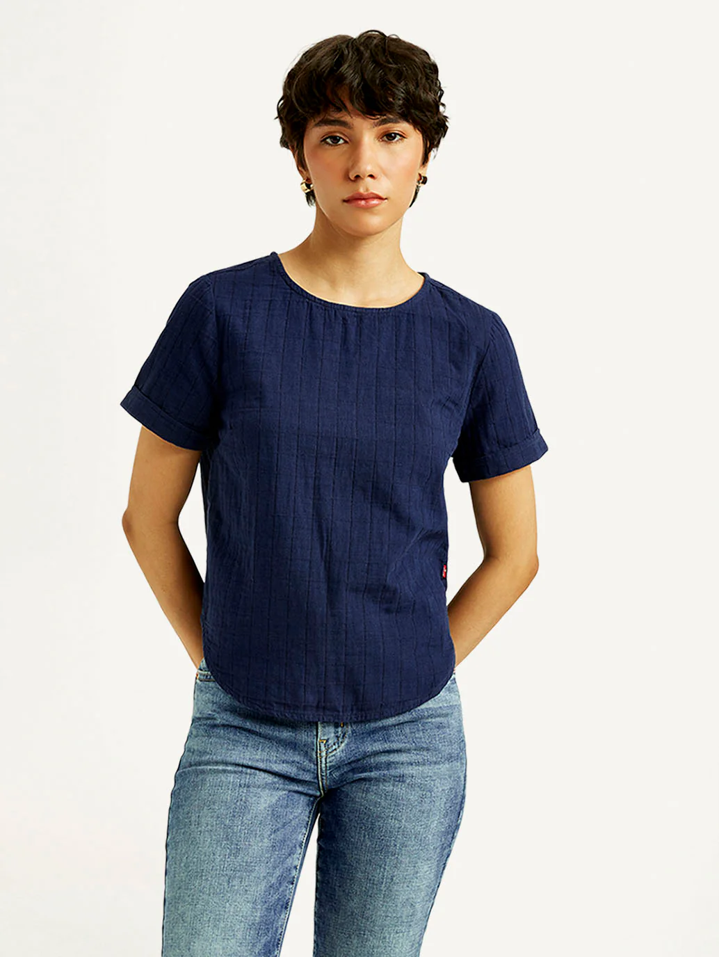 Women's Self Navy Round Neck Top - Image 2