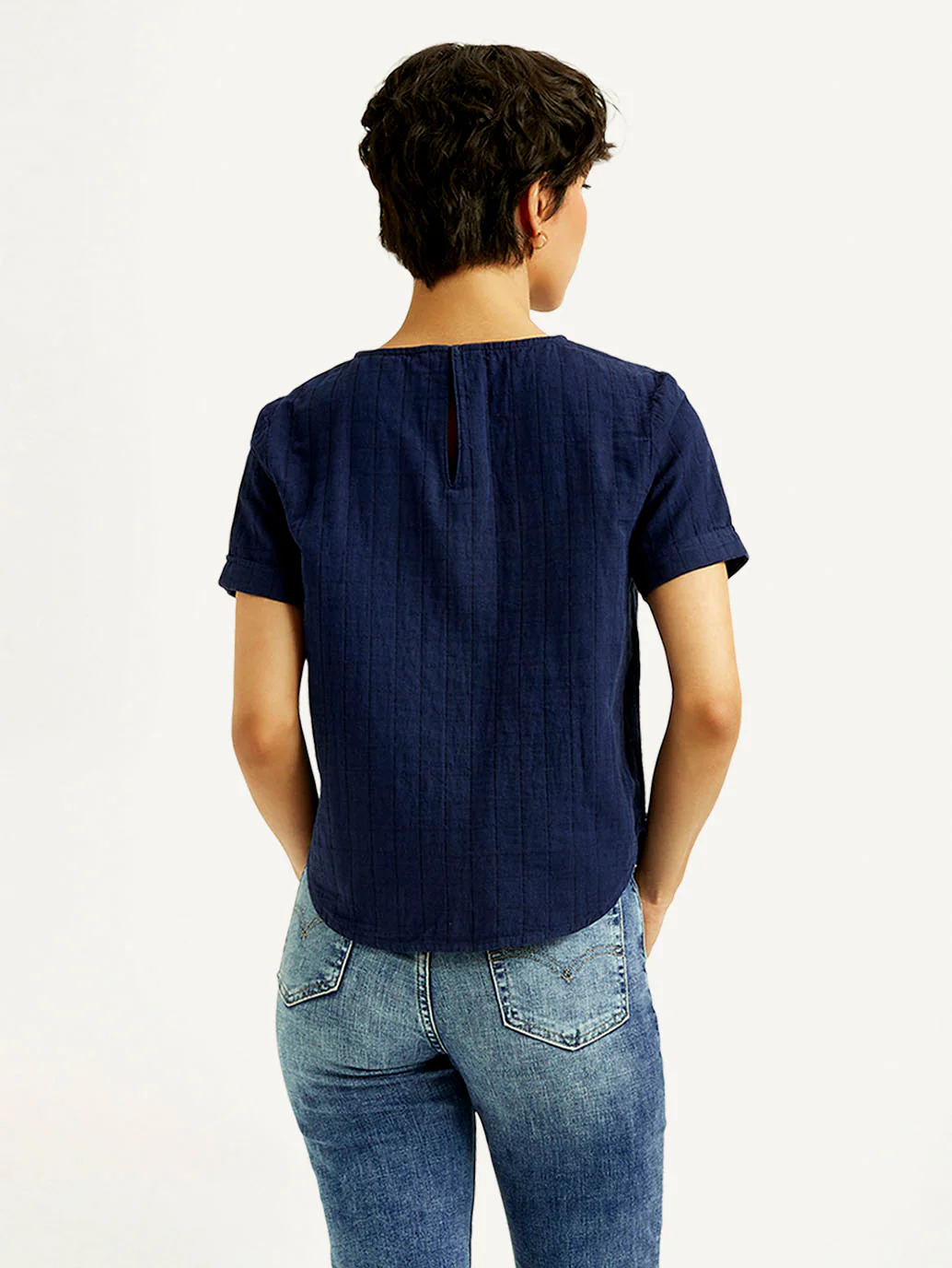 Women's Self Navy Round Neck Top - Image 3