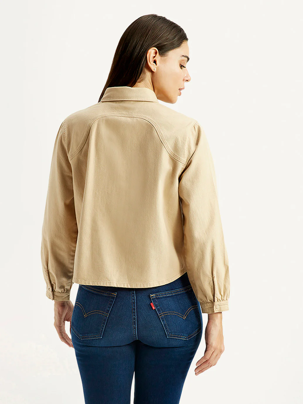 Women's Solid Beige Spread Collar Relaxed Fit Shirt - Image 3