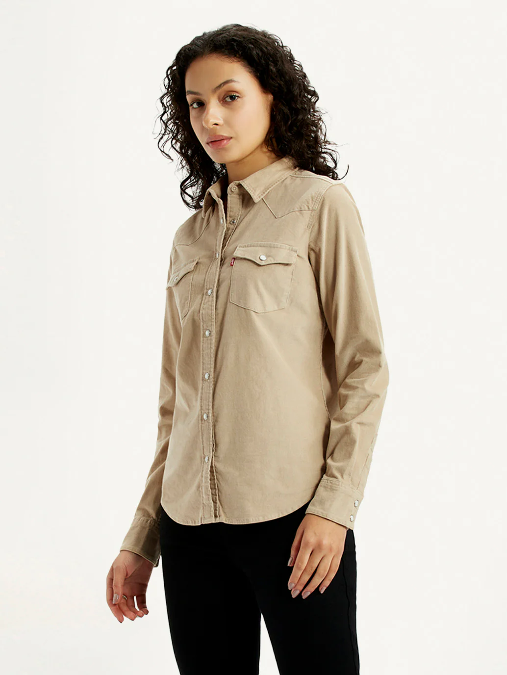 Women's Solid Beige Spread Collar Shirt - Image 5