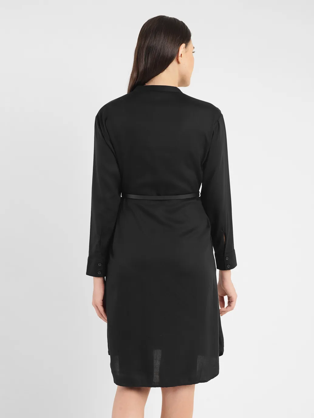 Women's Solid Black Band Neck Dress - Image 3