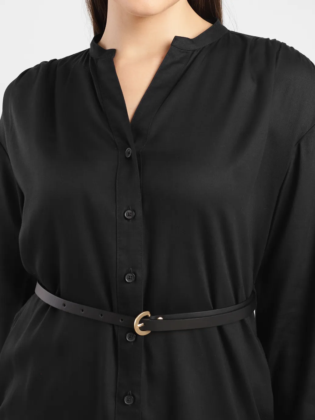 Women's Solid Black Band Neck Dress - Image 5