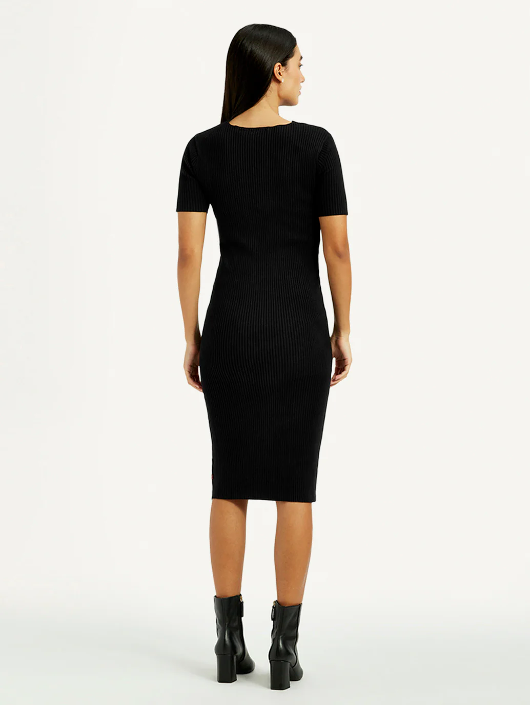 Women's Solid Black Boat Neck Dress - Image 2
