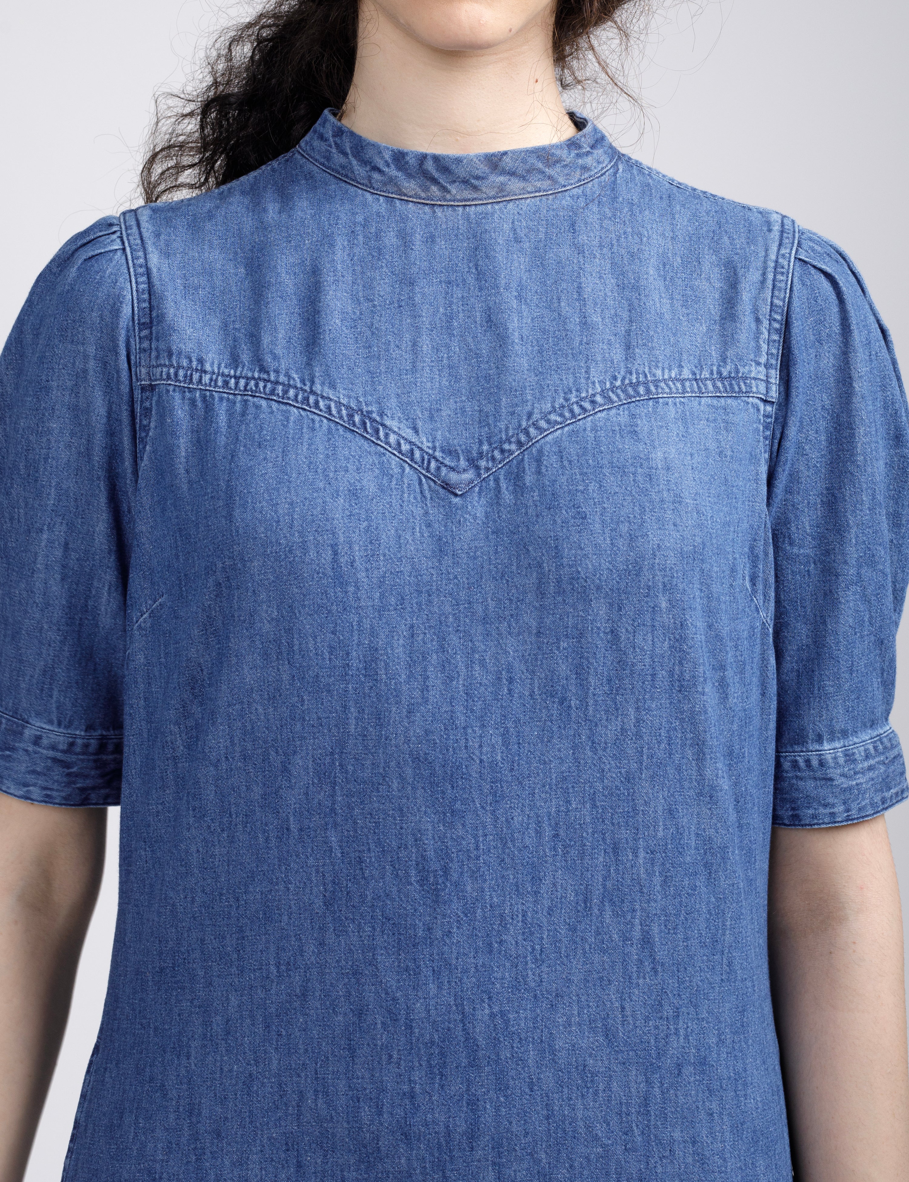 Women's Solid Blue Collar Neck Denim Dress - Image 5