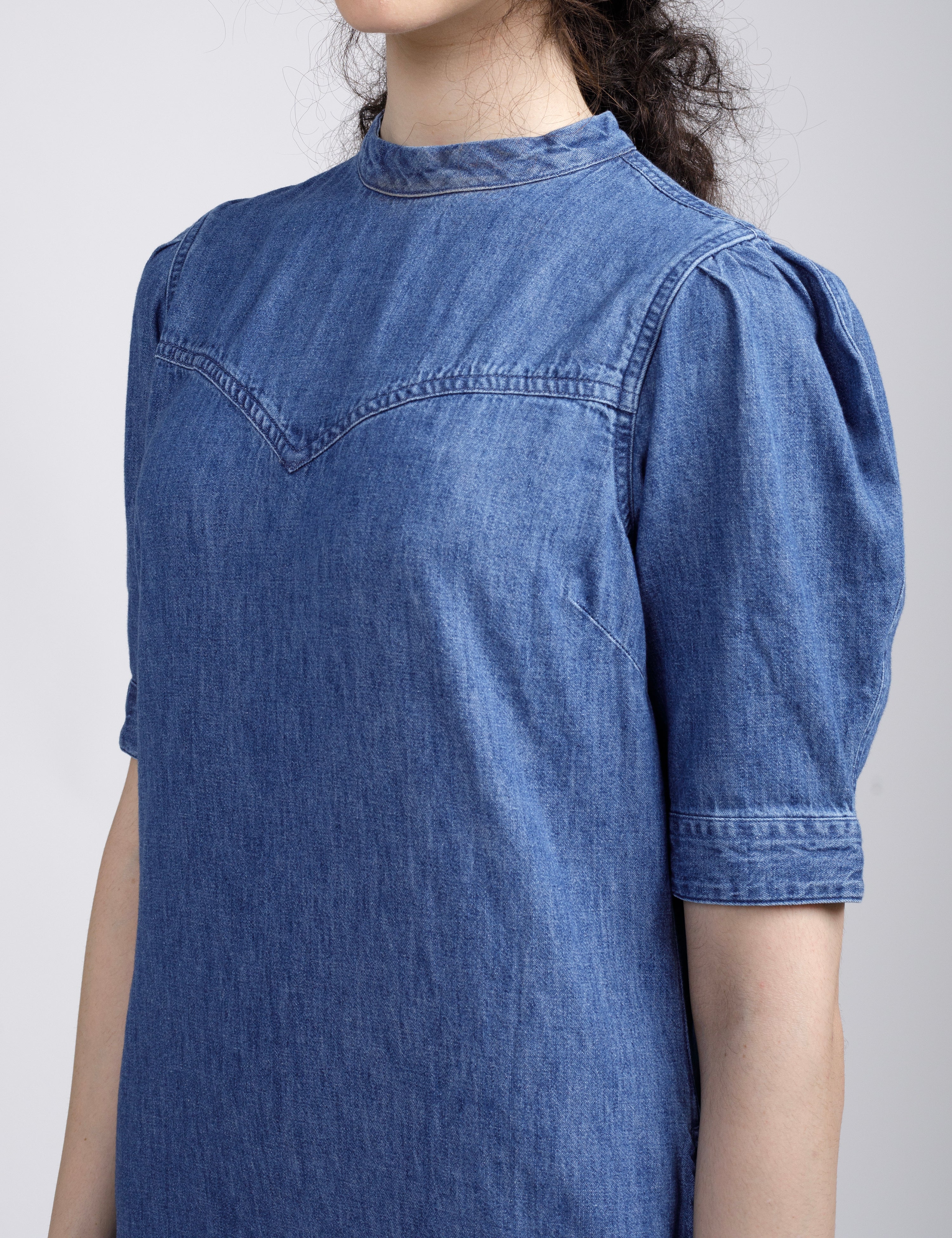 Women's Solid Blue Collar Neck Denim Dress - Image 6
