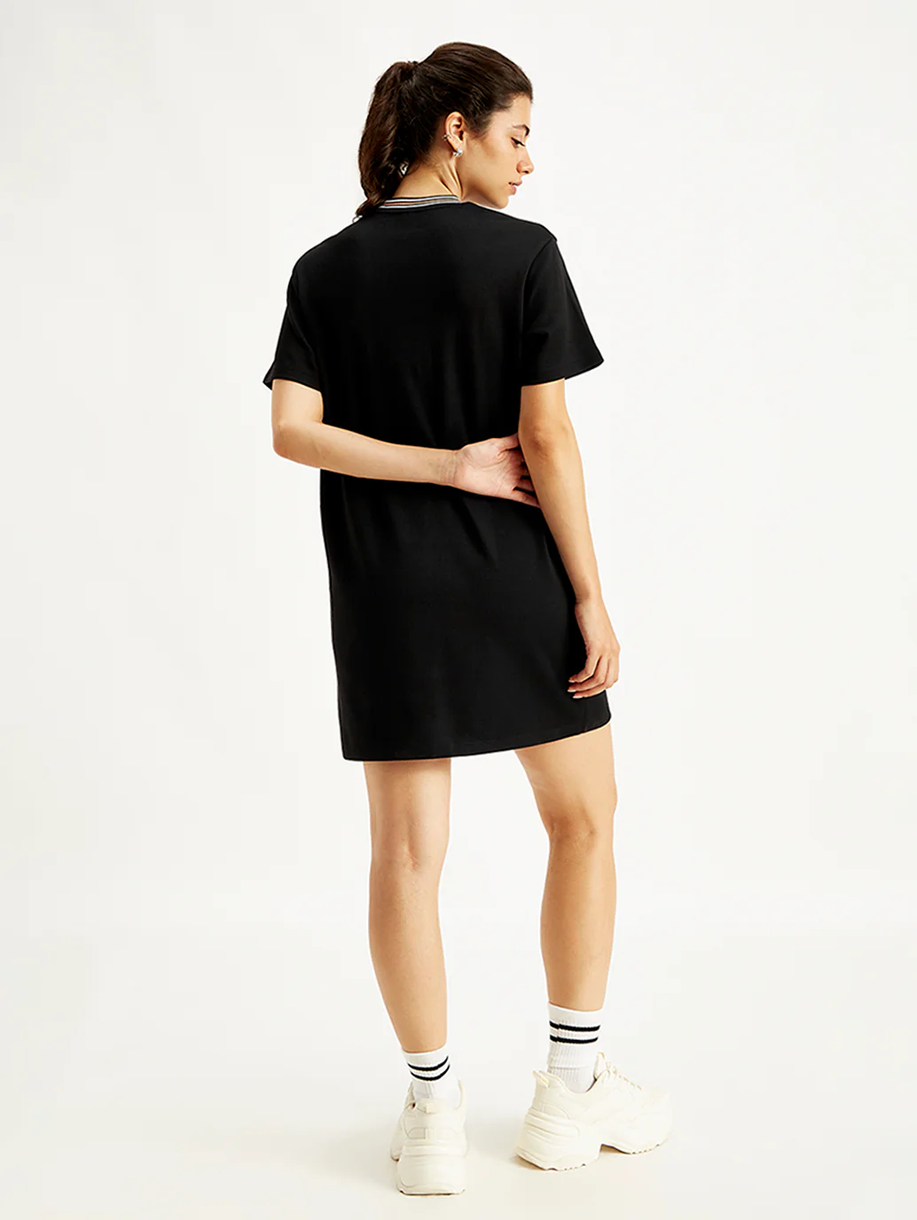 Women's Solid Black Crew Neck Dress - Image 3