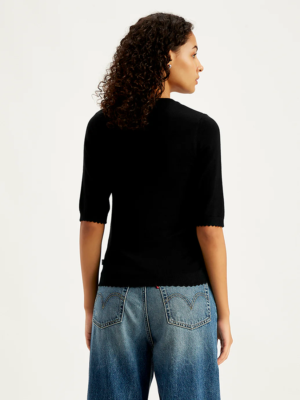 Women's Solid Black Crew Neck Sweater - Image 2