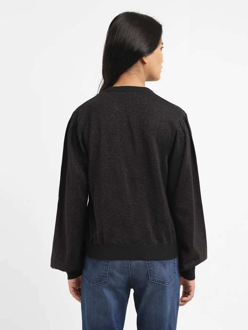 Women's Solid Black Crew Neck Sweater - Image 3