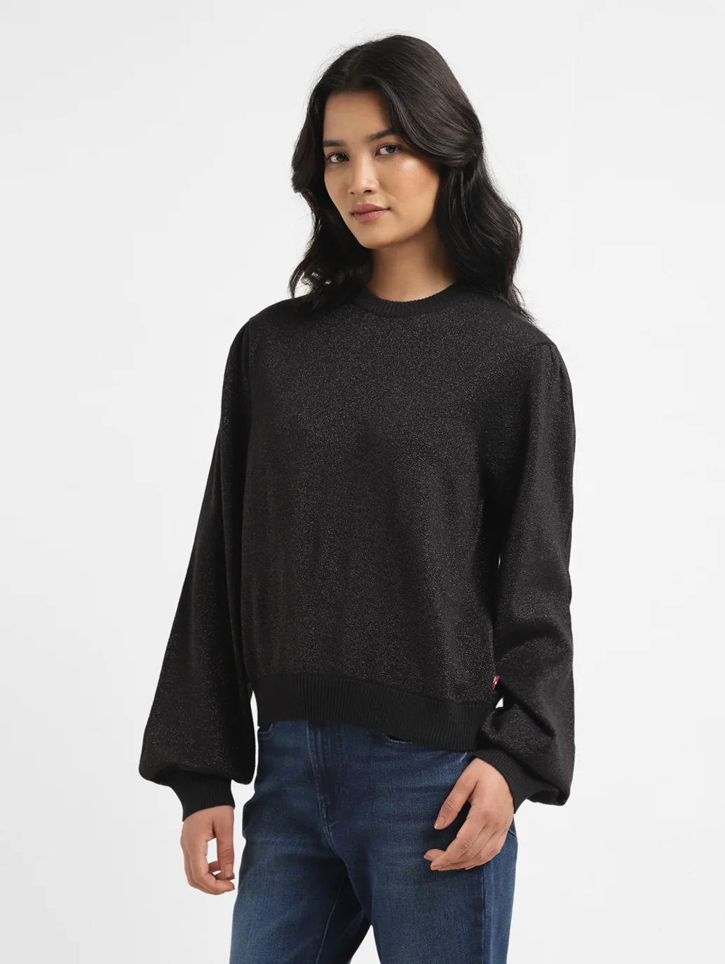 Women's Solid Black Crew Neck Sweater - Image 4