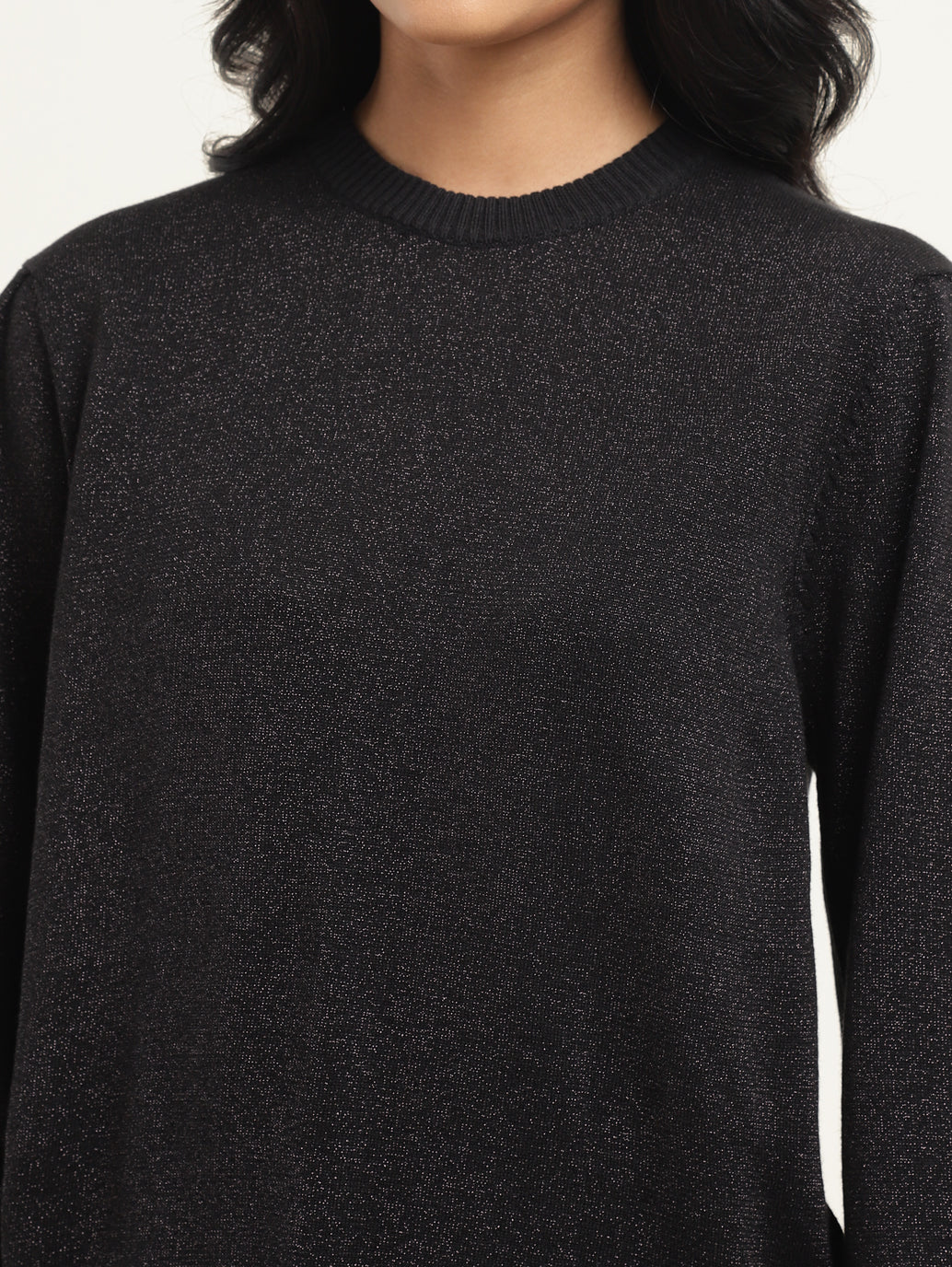 Women's Solid Black Crew Neck Sweater - Image 5