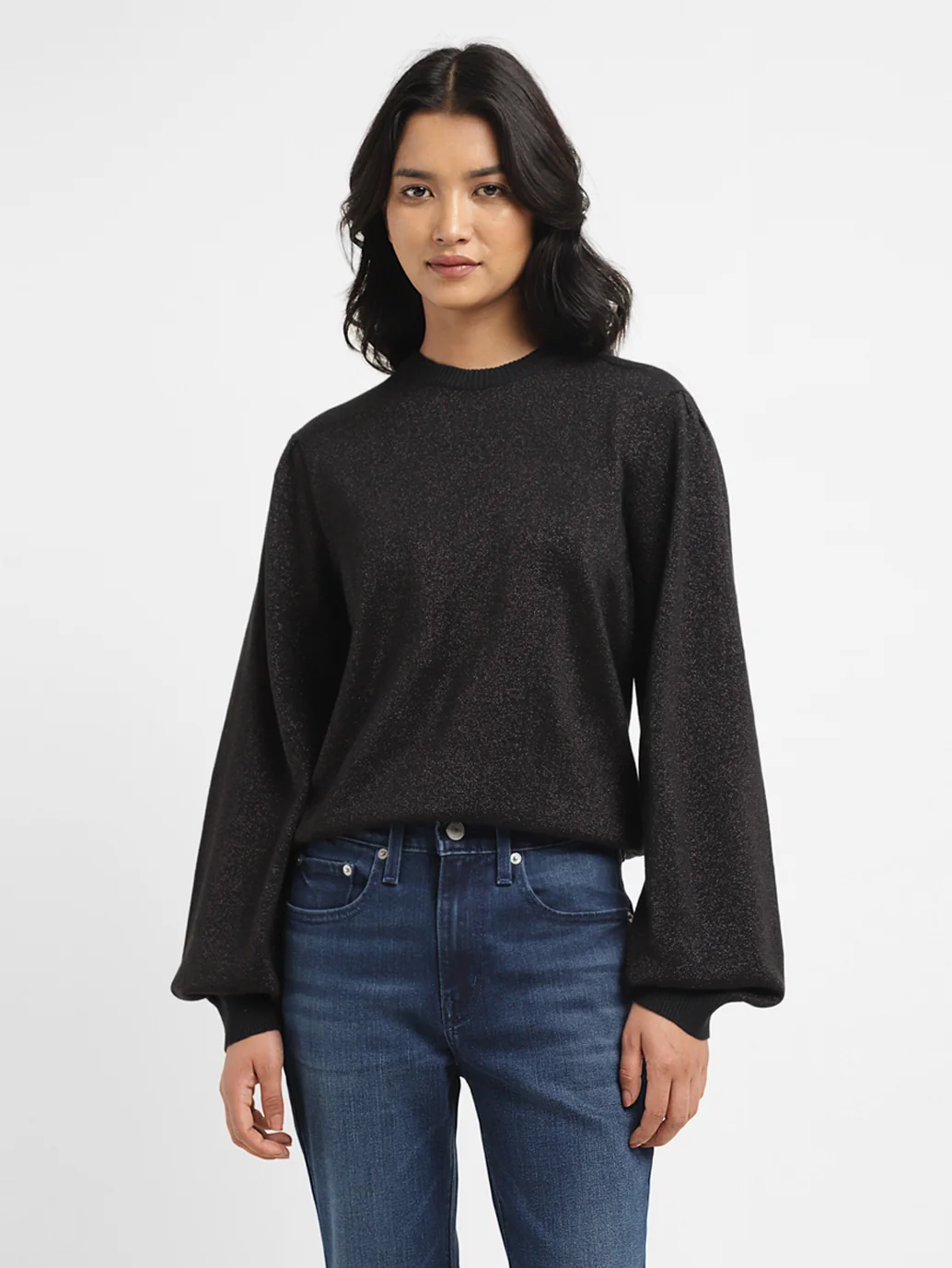 Women's Solid Black Crew Neck Sweater - Image 6