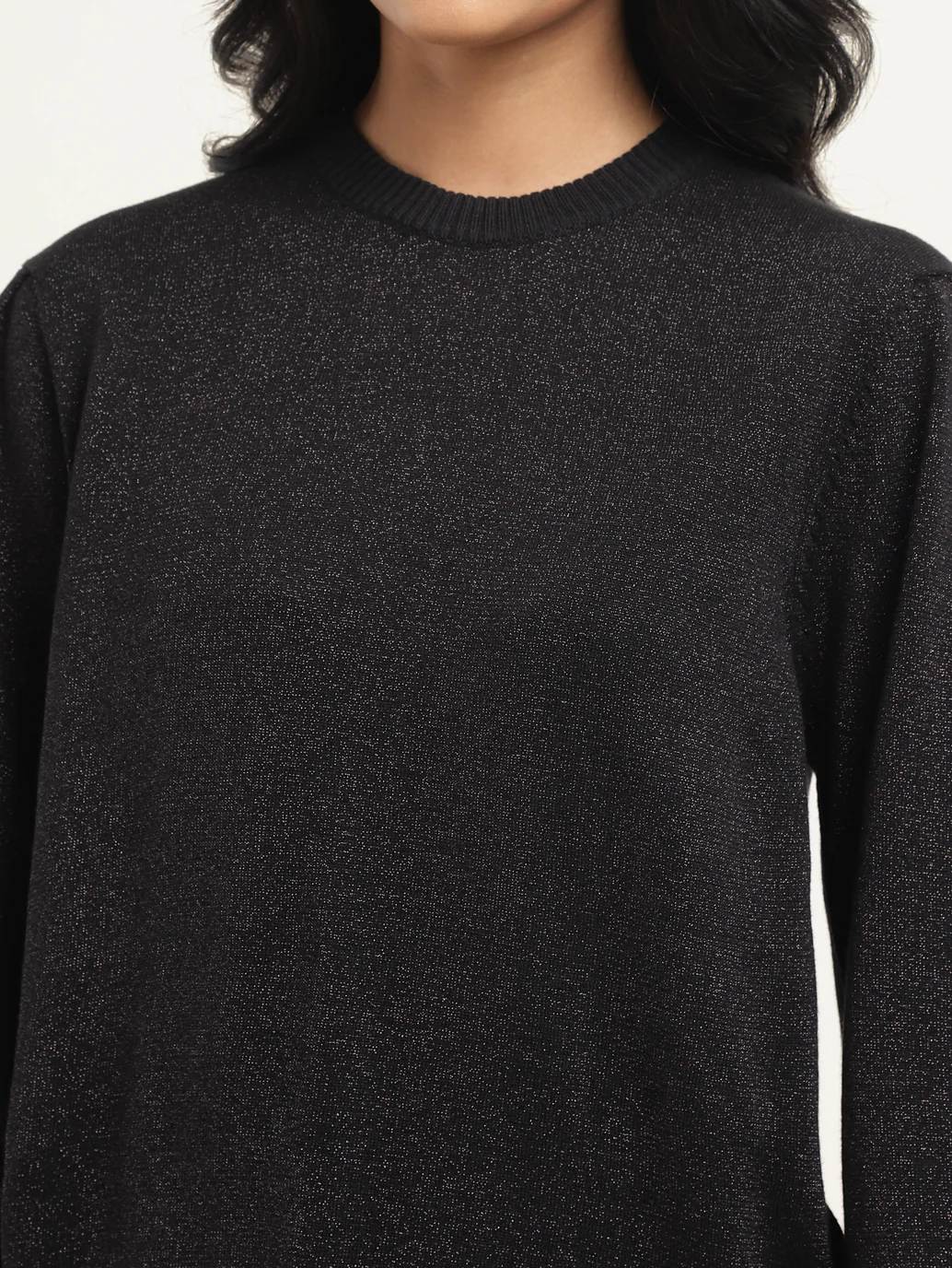Women's Solid Black Crew Neck Sweater - Image 7