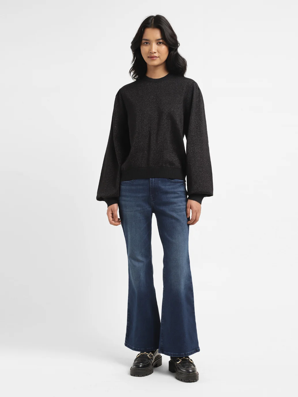 Women's Solid Black Crew Neck Sweater - Image 8